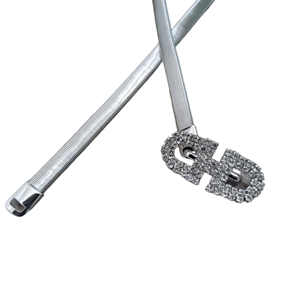 Silver Rhinestone Stretch Thin Waist Belt Boho Glam for Wedding special event - Picture 8 of 11